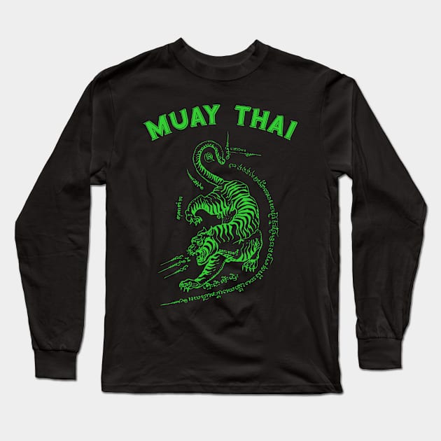Muay Thai Tiger Sak Yant Tattoo Kickboxing Thailand Long Sleeve T-Shirt by VintCam
